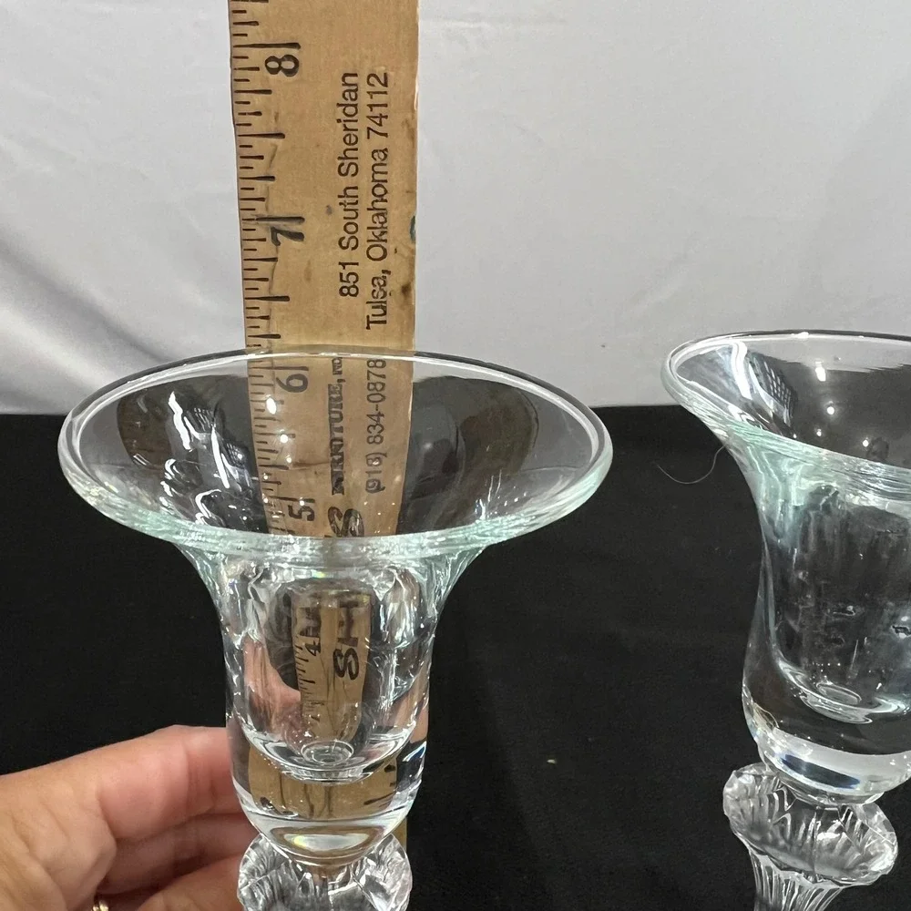 Vintage Clear Fluted Glass Taper Candlestick Holders Set of 2 Trumpet Base 7.25